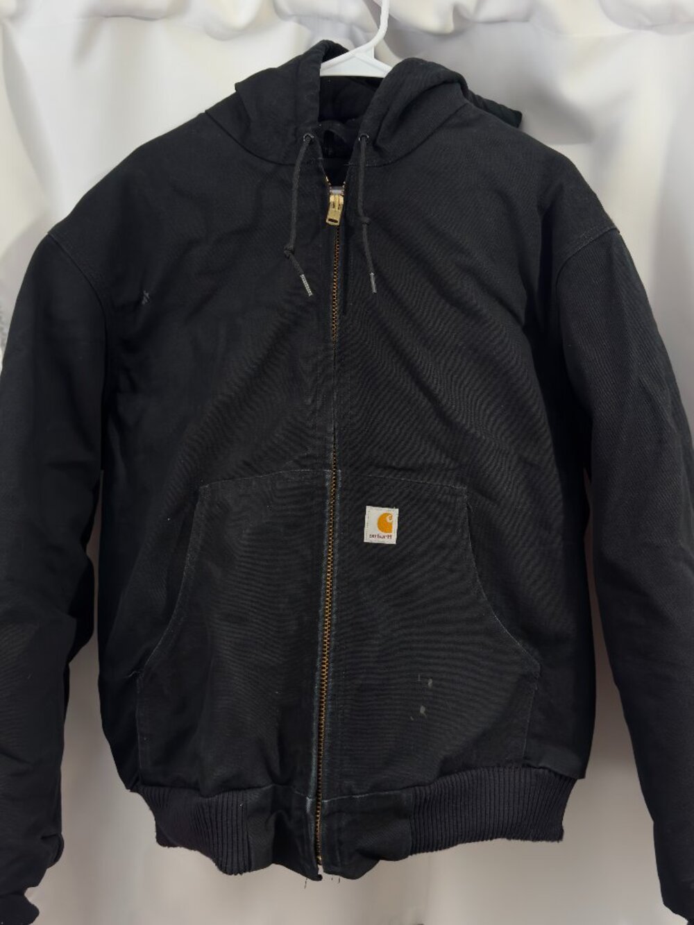 Carhartt Iconic J140 Firm Duck Active Jacket Hooded Lined Black Lg Made in USA